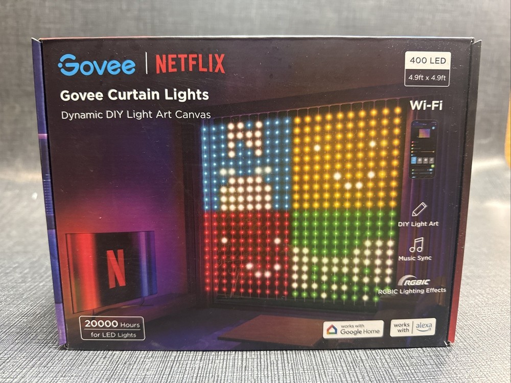 Govee H70BCAA1 Netflix RGBIC Smart LED Curtain Lights 4.92ft 400 LEDs