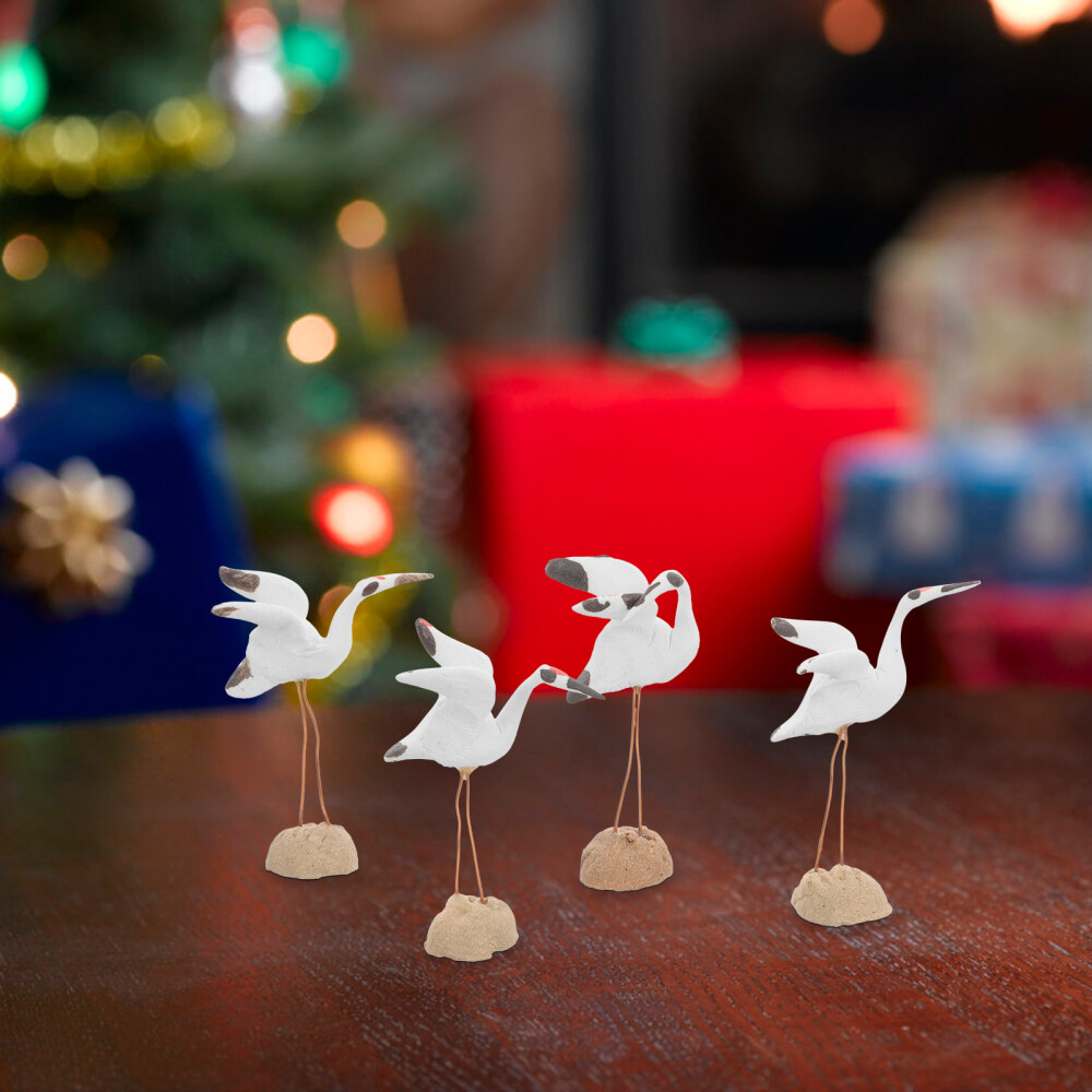 4 Pcs Bonsai Decor Ceramic White Crane Animal Figurine Decoration