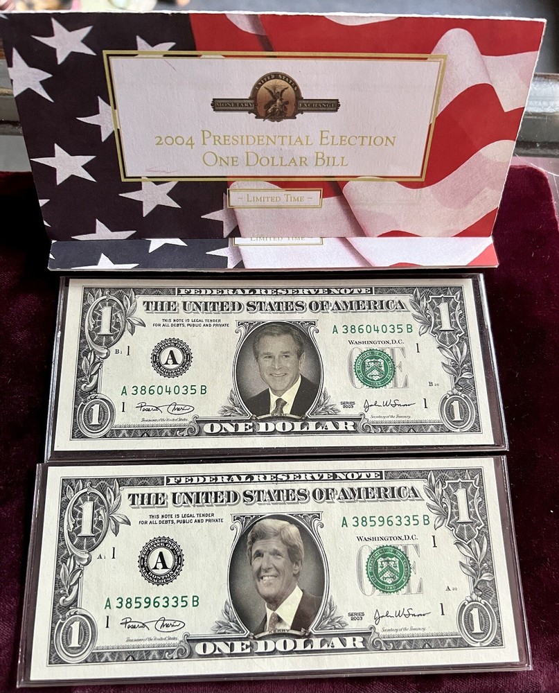 2004 Limited Time Presidential Election Real $1 Bills George W Bush & John Kerry-image