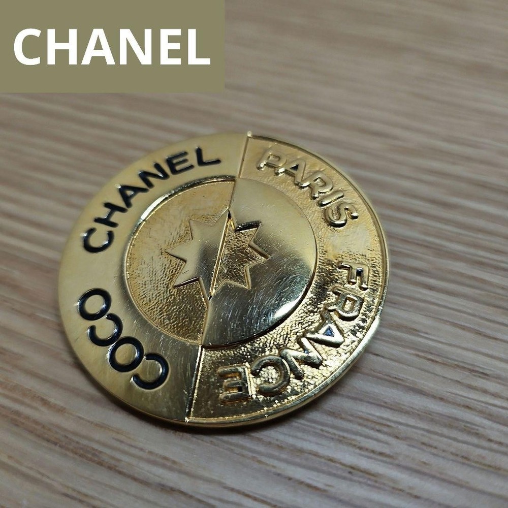 Chanel Gold Logo Brooch Ladies AB Used 40mm Jewelry Accessories