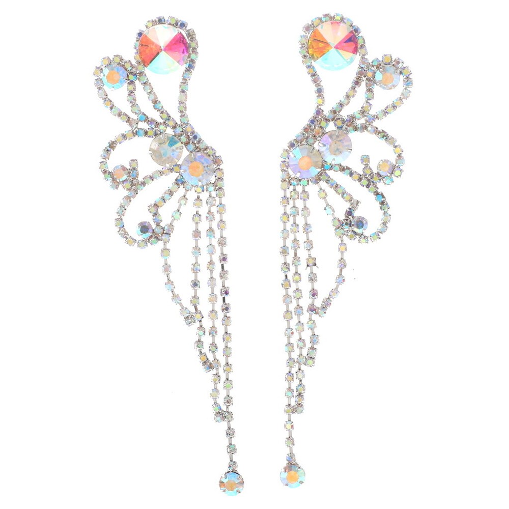 Silver Tone Metal Rhinestone Drop Post Earrings ESE8966-SAB