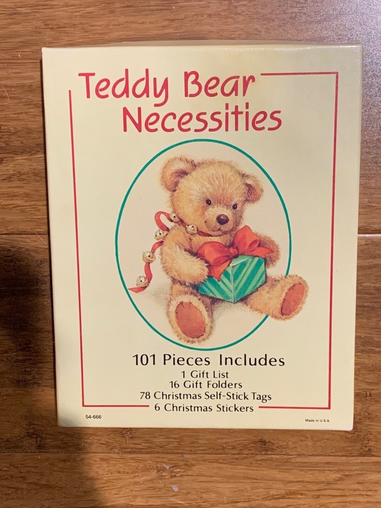 Vintage Teddy Bear Necessities Christmas Gift Tags, Cards, Stickers