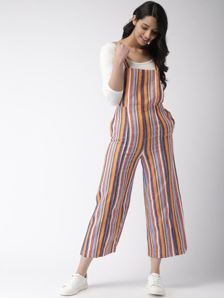 Forever 21 Striped Overalls Wide Leg Cropped Womens Small Indie Boho Whimsical