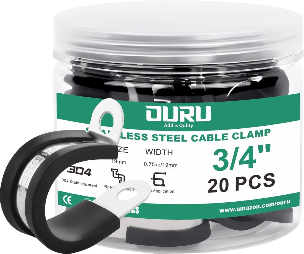 20pcs 3/4 Inch Stainless Steel Cable Clamps with Rubber Coating for Secure Insulation
