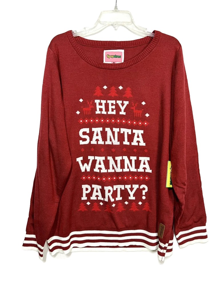 Tipsy Elves Hey Santa Wanna Party Ugly Sweater Women XL Christmas Red NWT SALE-image