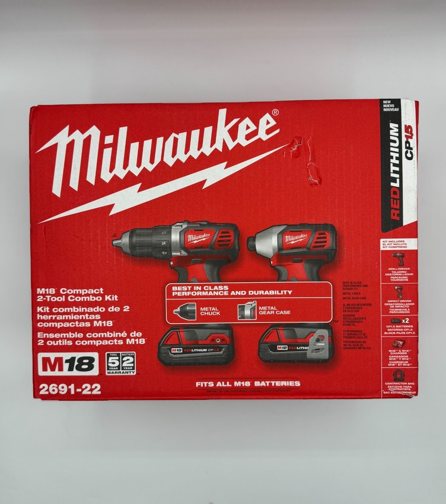 Milwaukee M18 18V Li-Ion Cordless Drill Driver Combo Kit (2691-22)