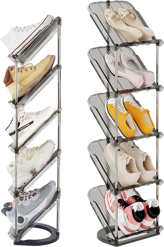 5-Tier Sloping Narrow Shoe Rack Free Standing Vertical Storage for Small Spaces
