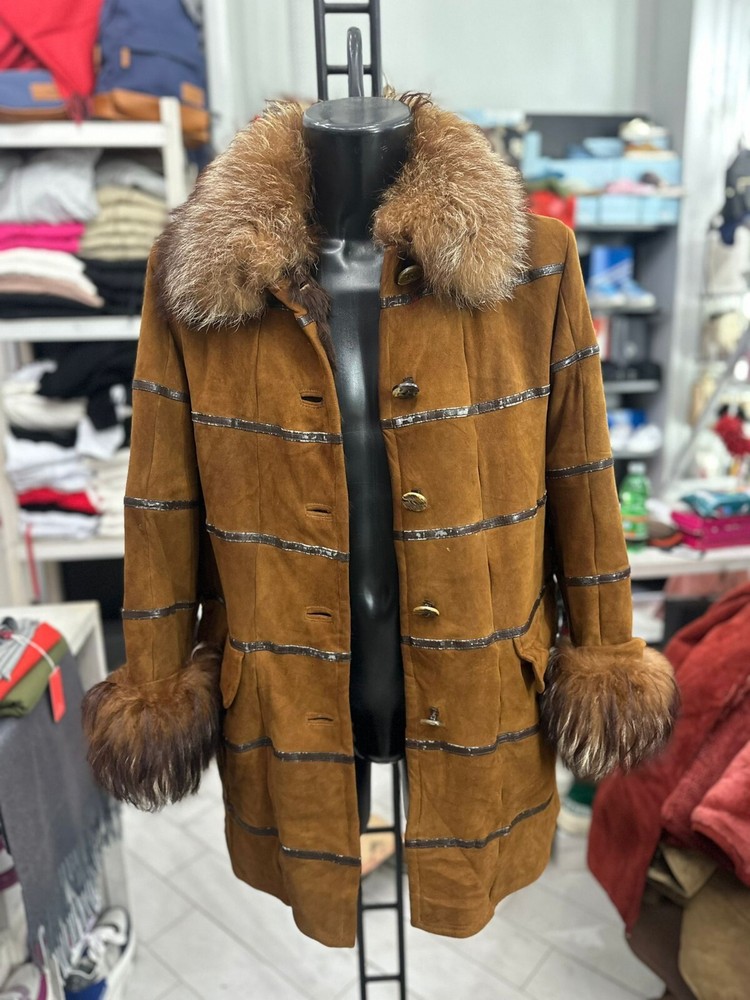Vintage Brown Shearling Coat Womens Size 48 LLV989
