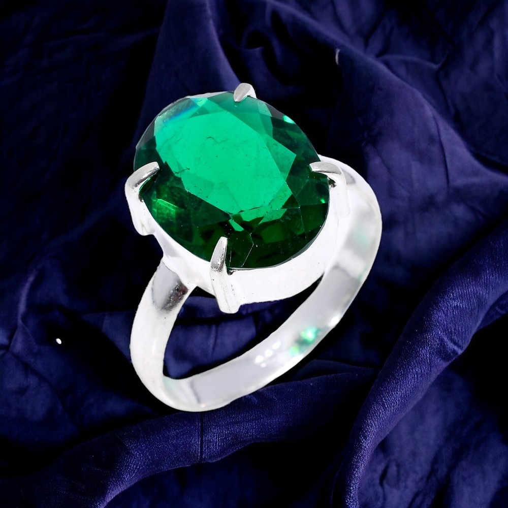Sterling Silver Emerald Statement Ring for Women Size 10 Gift
