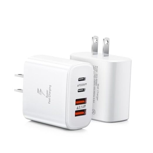 USB C Charger Block, 2-Pack 40W 4-Port USB C Wall Charger Fast 2-Pack White
