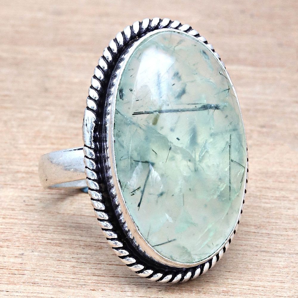 Prehnite Gemstone Handmade Silver Jewelry Size 8