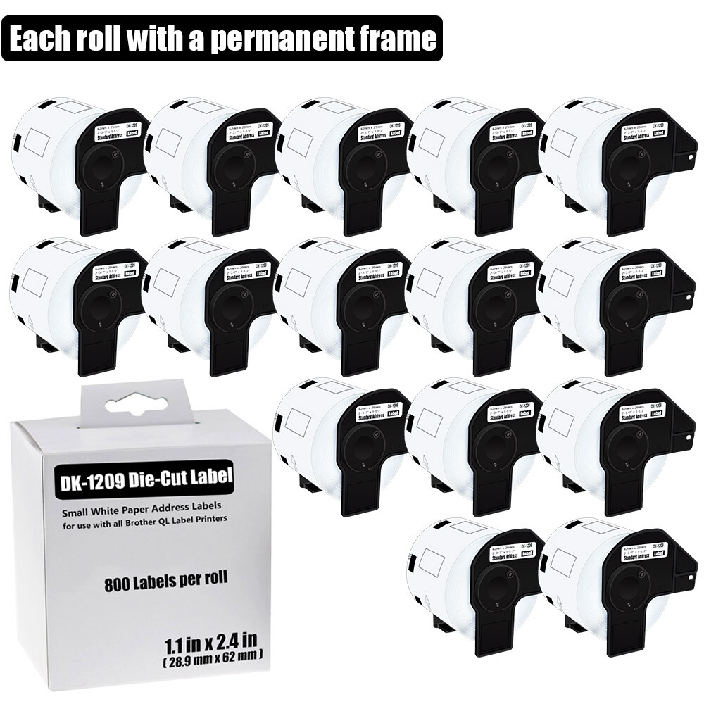 Brother QL DK-1209 Permanent Frame Labels 15 Rolls 1.1x2.4 Inch
