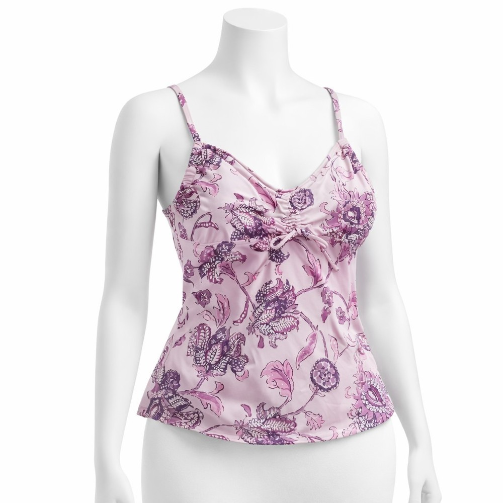 Lands End Women’s Size 8 Tankini Top Underwire Purple Floral Adjustable Straps