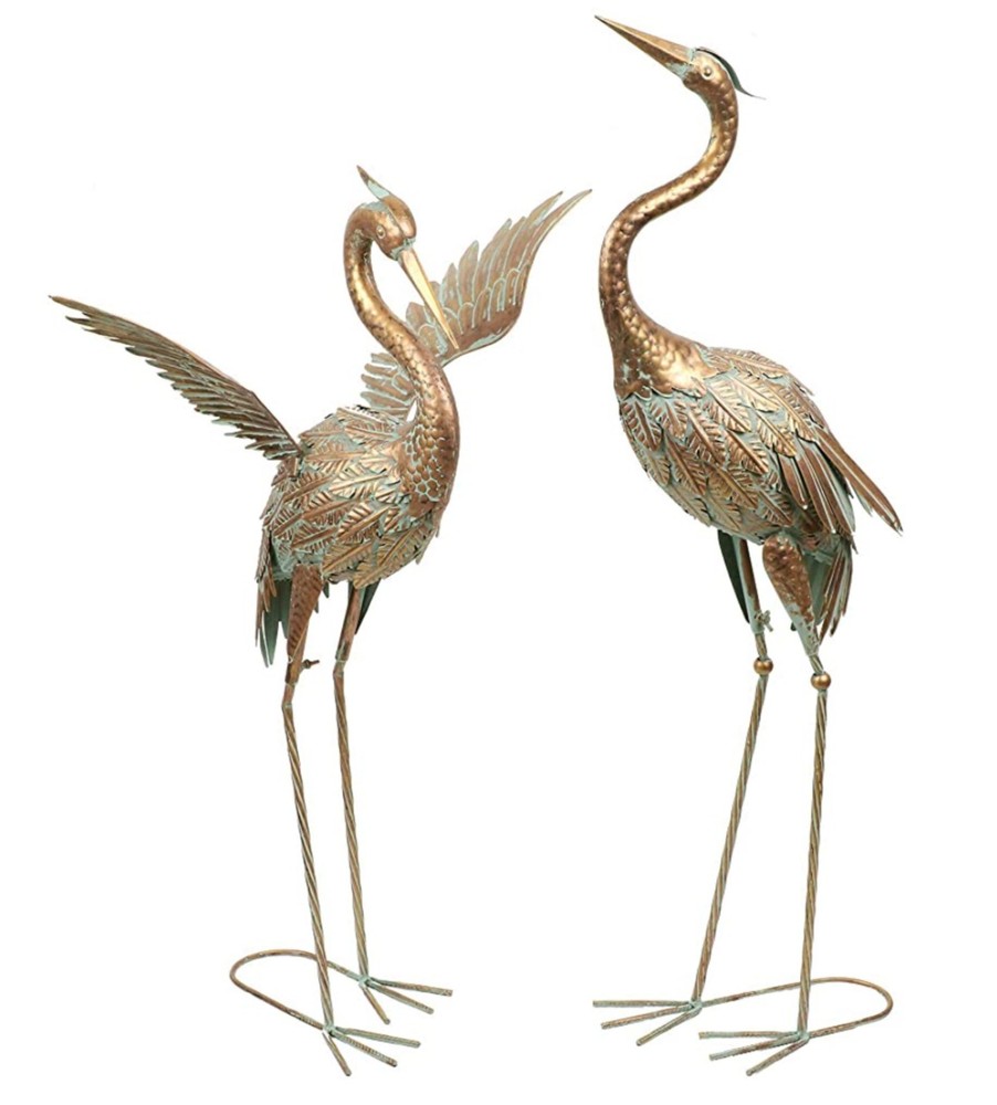 Gold Metal Crane Garden Statue Outdoor Yard Decor 33-39 Inch Tall