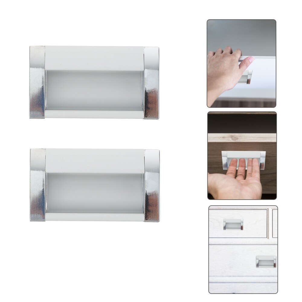 2 Brushed Nickel Recessed Flush Cabinet Handles for Wardrobe or Drawers