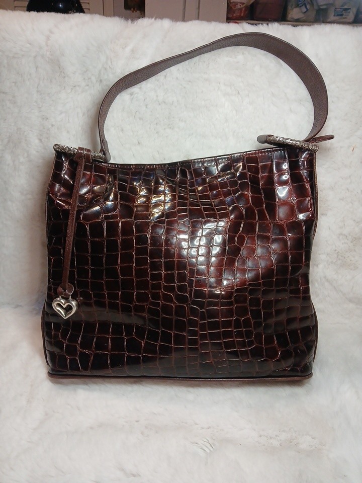 Brighton Cher  Patent  Croco Embossed Leather Shoulder Bag Purse Tote