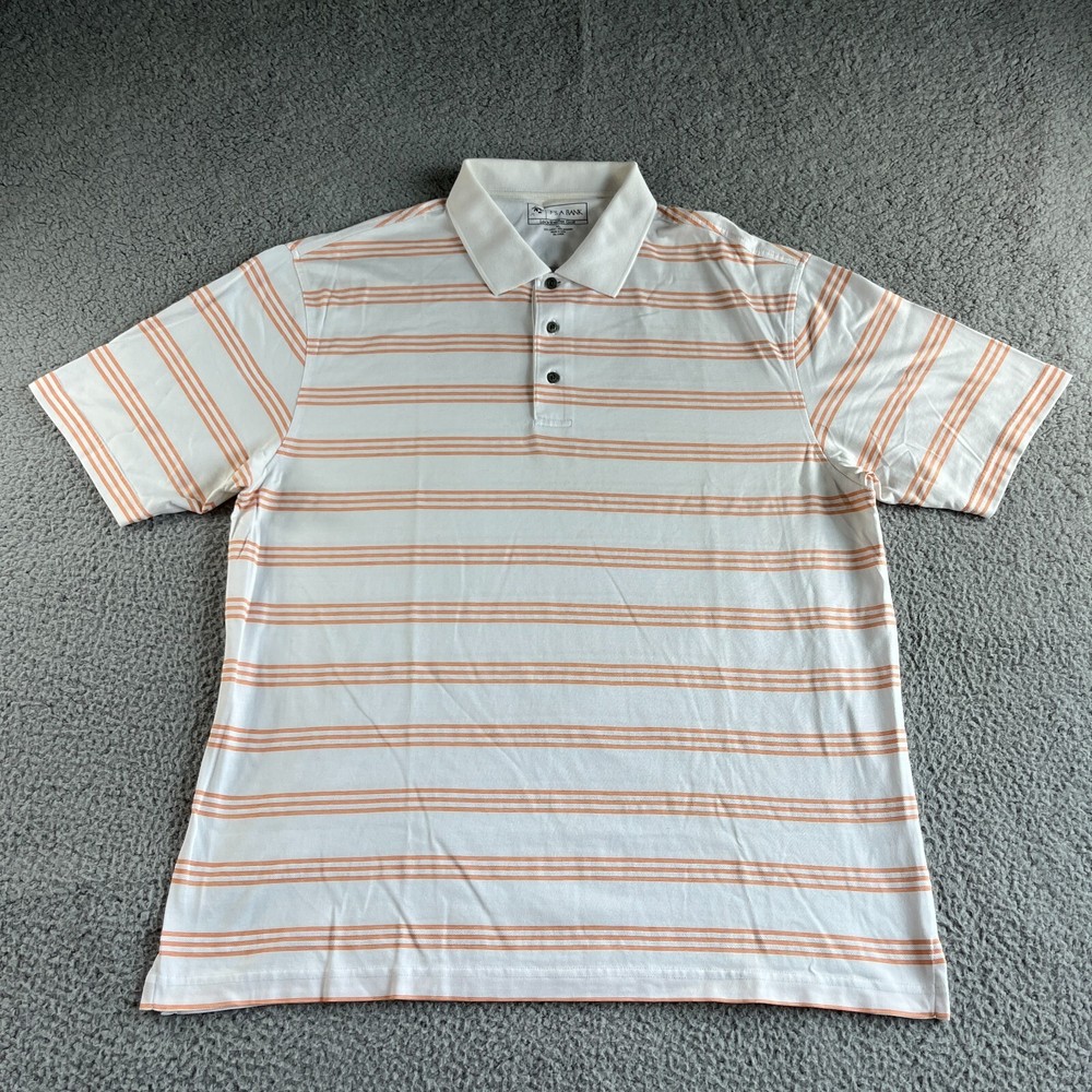 NEW JoS A Bank Polo Shirt Mens Extra Large White Orange Striped Pullover Golf