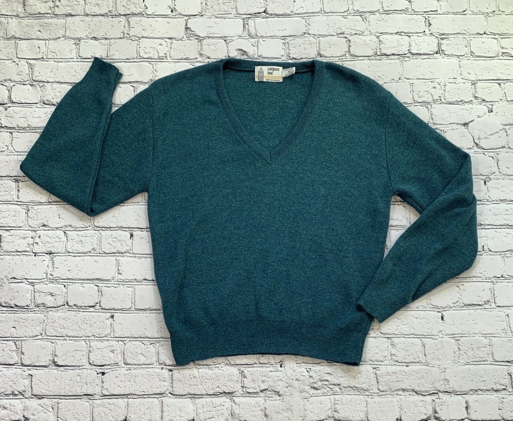 Vintage London Fog Green V-Neck Long Sleeve Pullover Sweater Size M