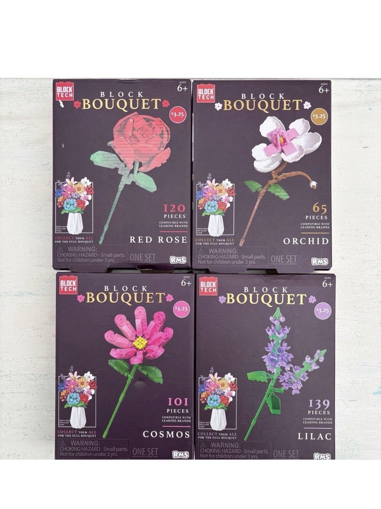 Block Tech Bouquet Flowers Lot Of 4 New Flower Lilac Cosmos Rose Orchid