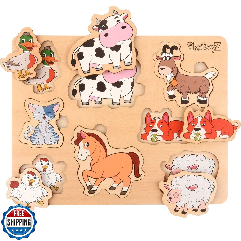 Wooden Farm Animal Puzzles for Toddlers Ages 1-3 Years Old