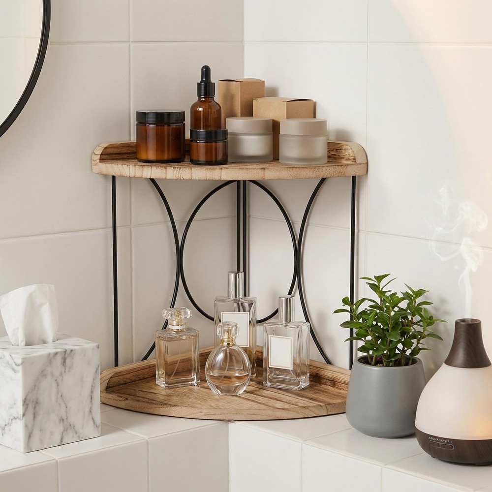Goaste 2-Tier Bathroom Counter Organizer, Wood Vanity Corner Shelf, Skincare ...