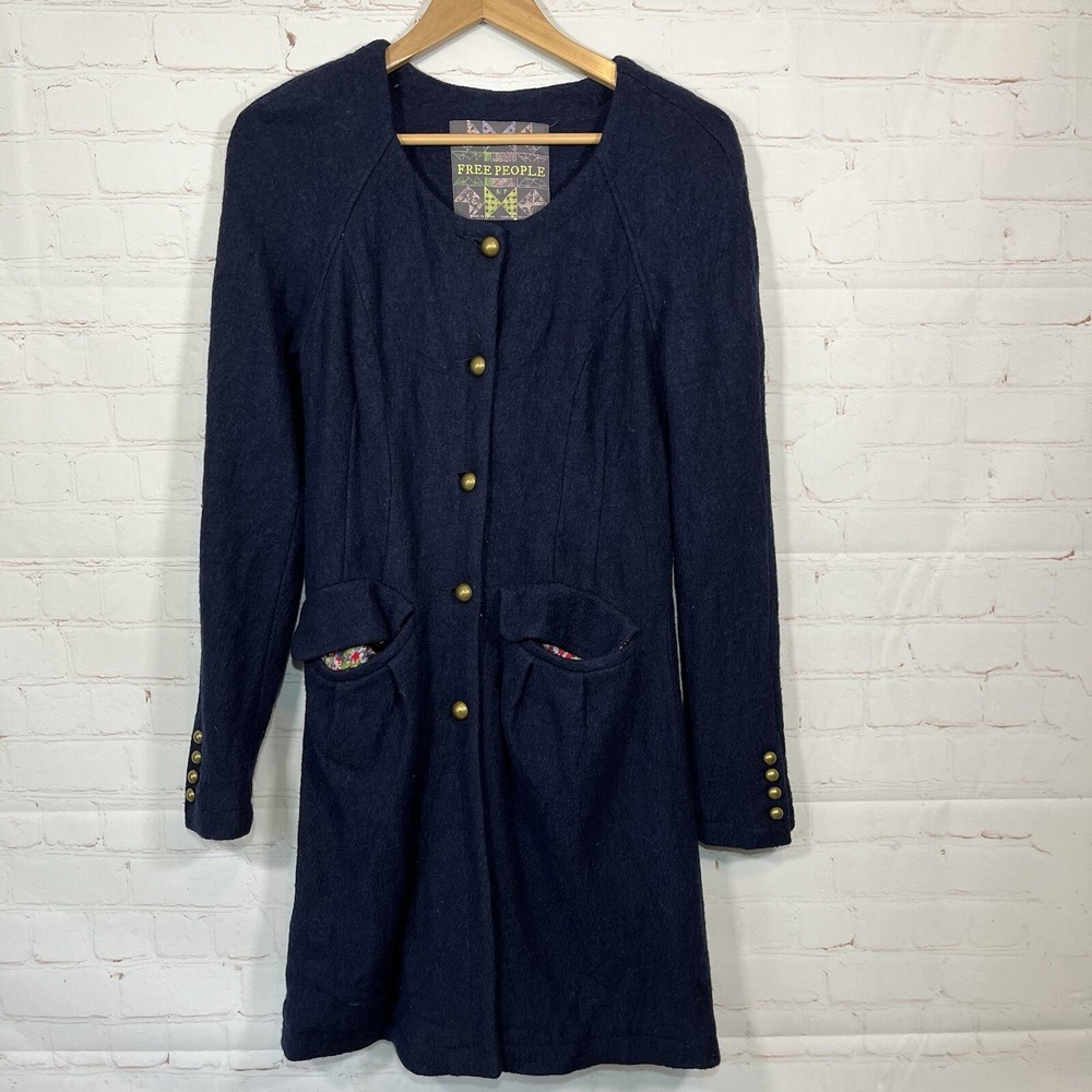 Free People Bonanza Long French Terry Maxi Trench Duster Coat in Blue Size Small Womens