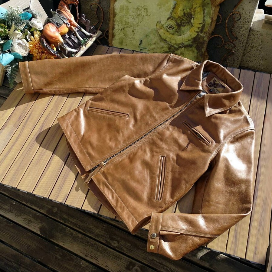 Vintage American Retro Cowhide Cargo Leather Jacket for Men