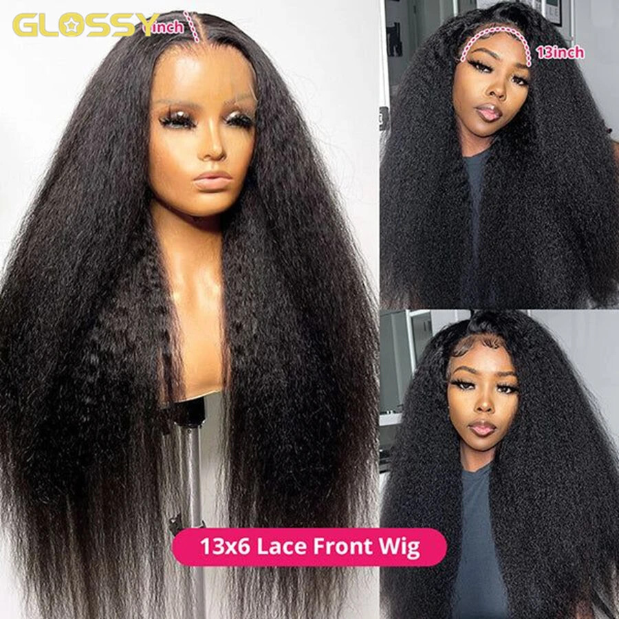 Kinky Straight Glueless HD Lace Front Wig with Natural Edges