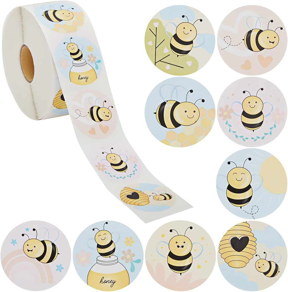 1000 Pieces Bumble Bee Stickers for Kids, Classroom Reward, DIY Crafts, Round, 9