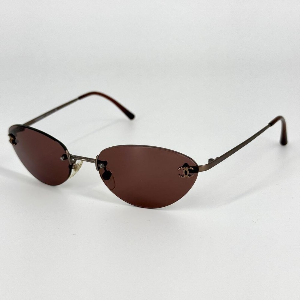 Chanel Y2K Rimless Brown Metal Sunglasses 4003 with Coco Mark