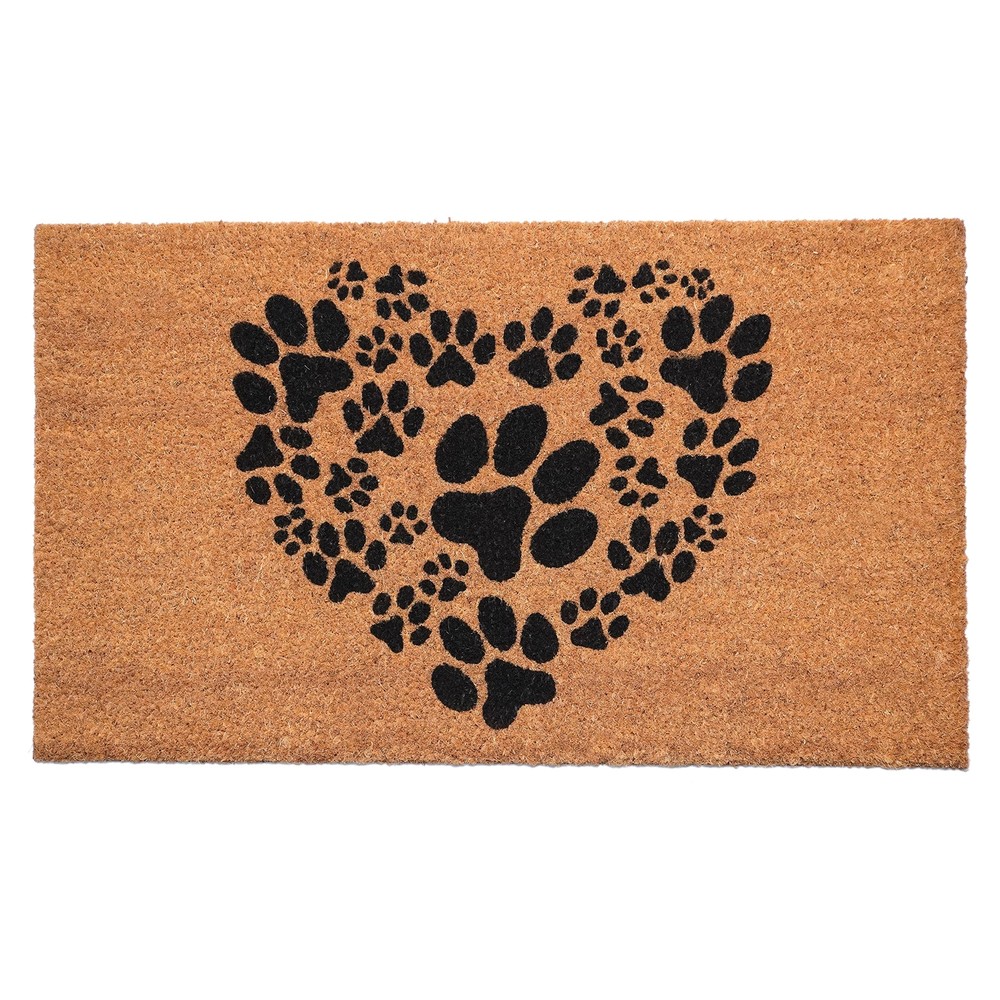Heart Paws Coir Doormat 24x36 Inches Natural and Black Design