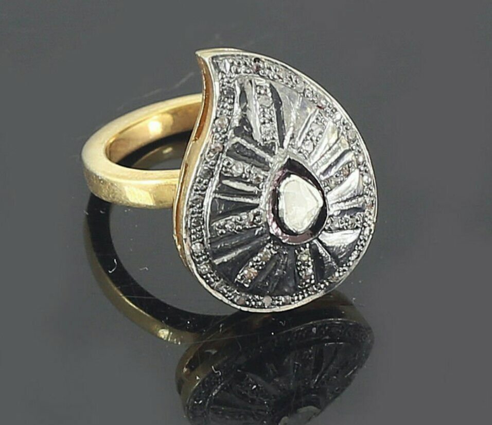 Victorian Rose Cut Diamond 925 Silver Ring Perfect Birthday Gift Inspired