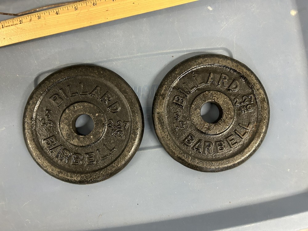 Vintage Billard Barbell 5lb. 2.27kg standard weight plate pair, 
