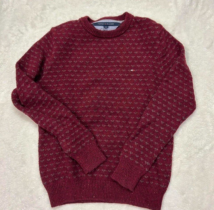 Tommy Hilfiger Crewneck Sweater Mens Size Small Red Embroidered Logo