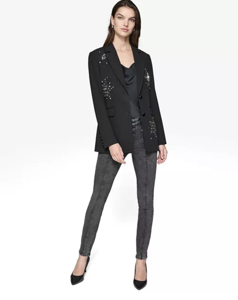 KARL LAGERFELD PARIS Embellish Blazer W 6 Black Stud,Rhinestone,pins RARE R:$219