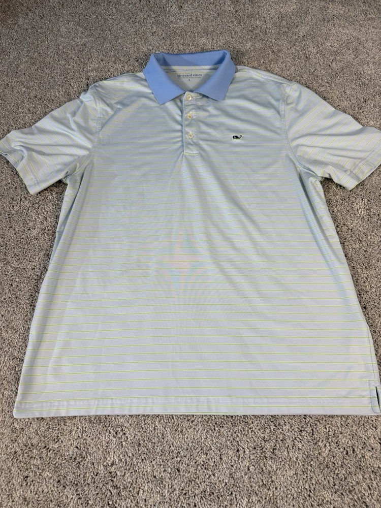 Vineyard Vines Polo Shirt Adult Men's Large Blue Green Striped Short Sleeves