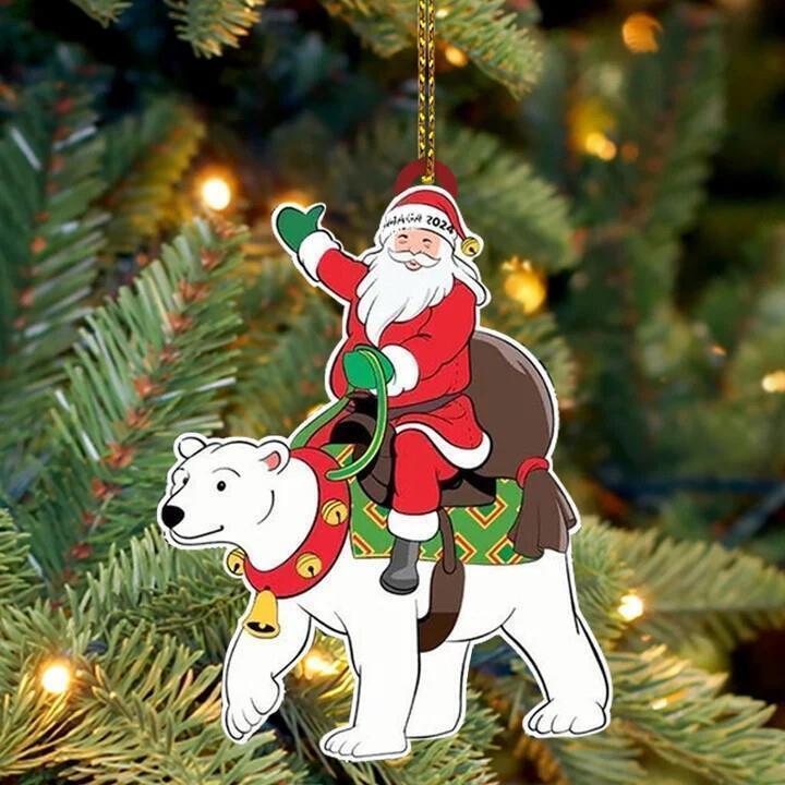Trump Santa Claus Riding Bear Ornament Shaped MAGA 2024 Christmas Tree Ornament