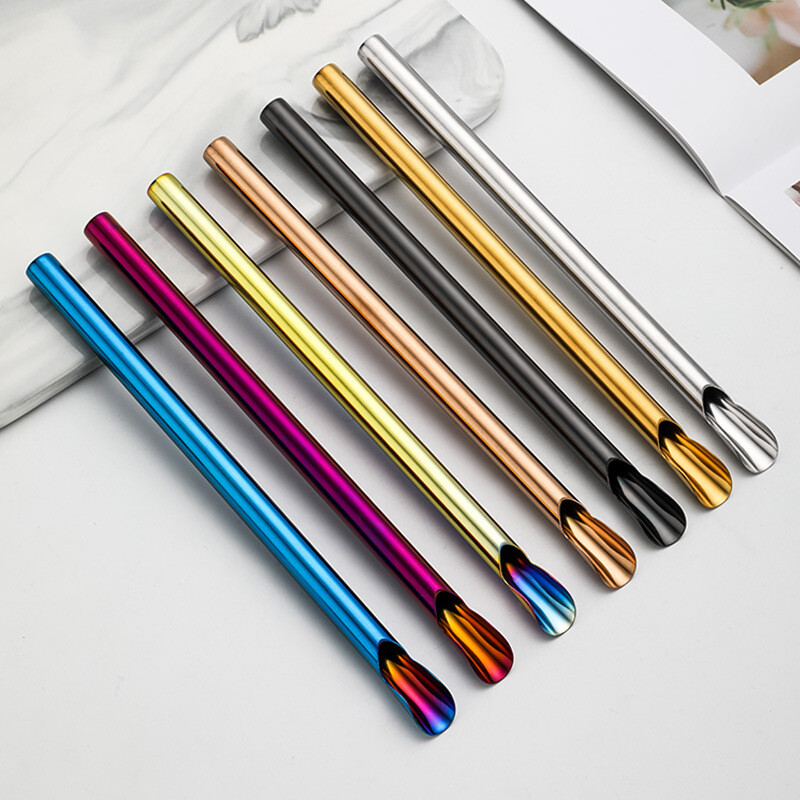Reusable Drinking Straw Stainless Steel Straw Spoon Stirring Spoon Convenie