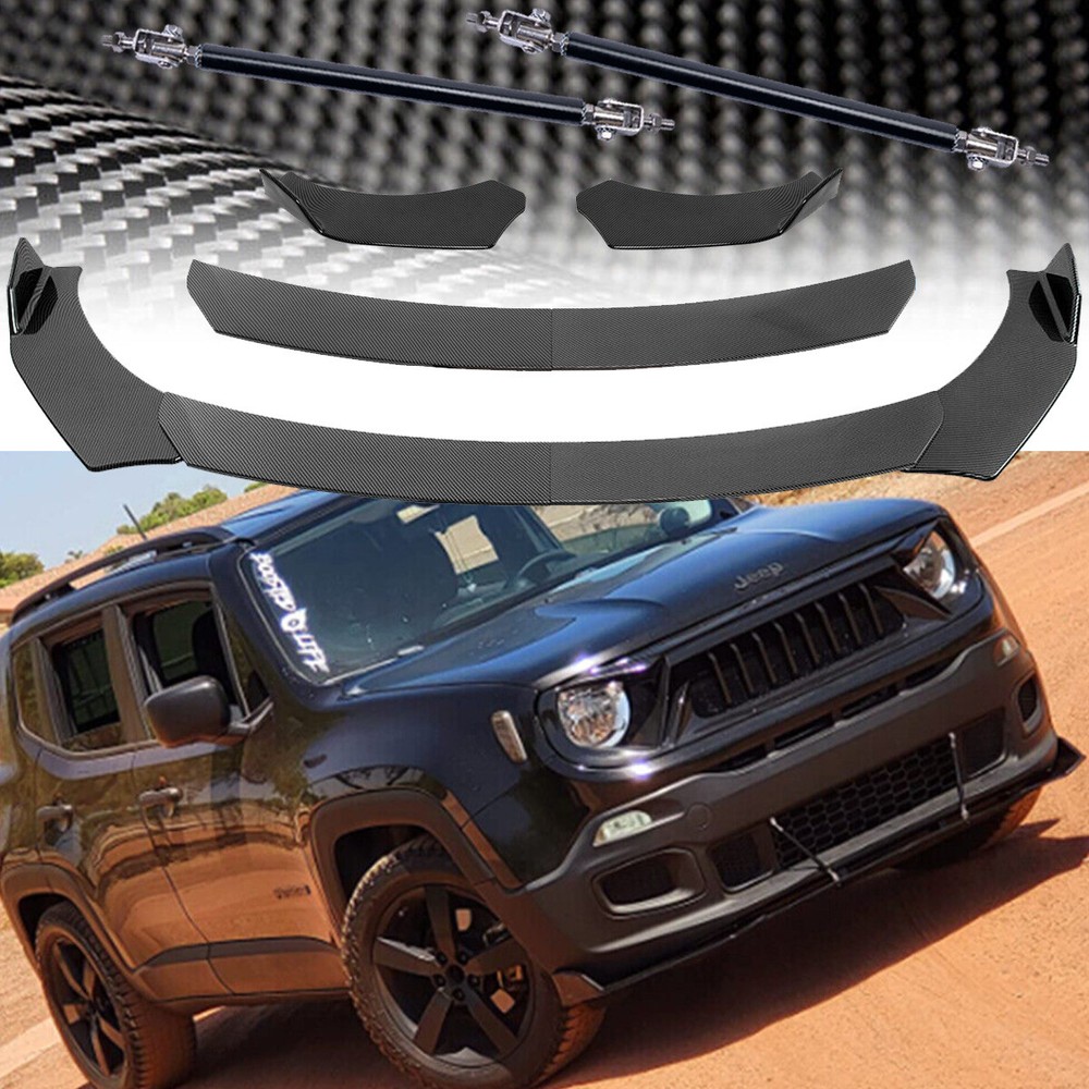 For Jeep Cherokee Carbon Fiber Front Bumper Lip Splitter Spoiler Strut+Rods