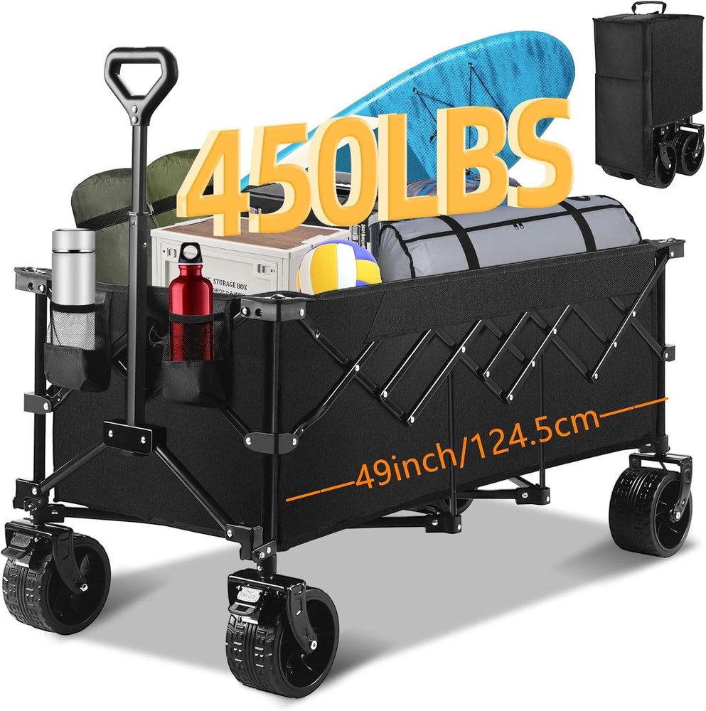 49in Foldable Wagon Cart with 450lb Capacity Heavy Duty Utility Wheels