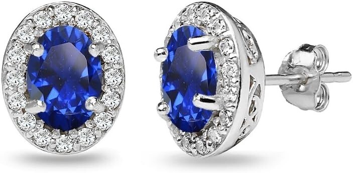 2Ct Oval-Cut Simulated Blue Topaz Unisex Christmas Stud Earrings in 14K White Gold Plated Setting for a Festive Look
