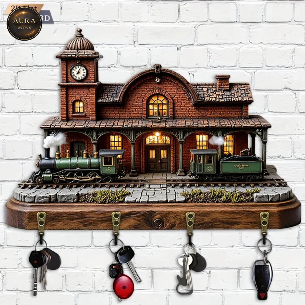 30cm Wall Keychain - Train Station Organizer 2D 4 Hooks Entrance