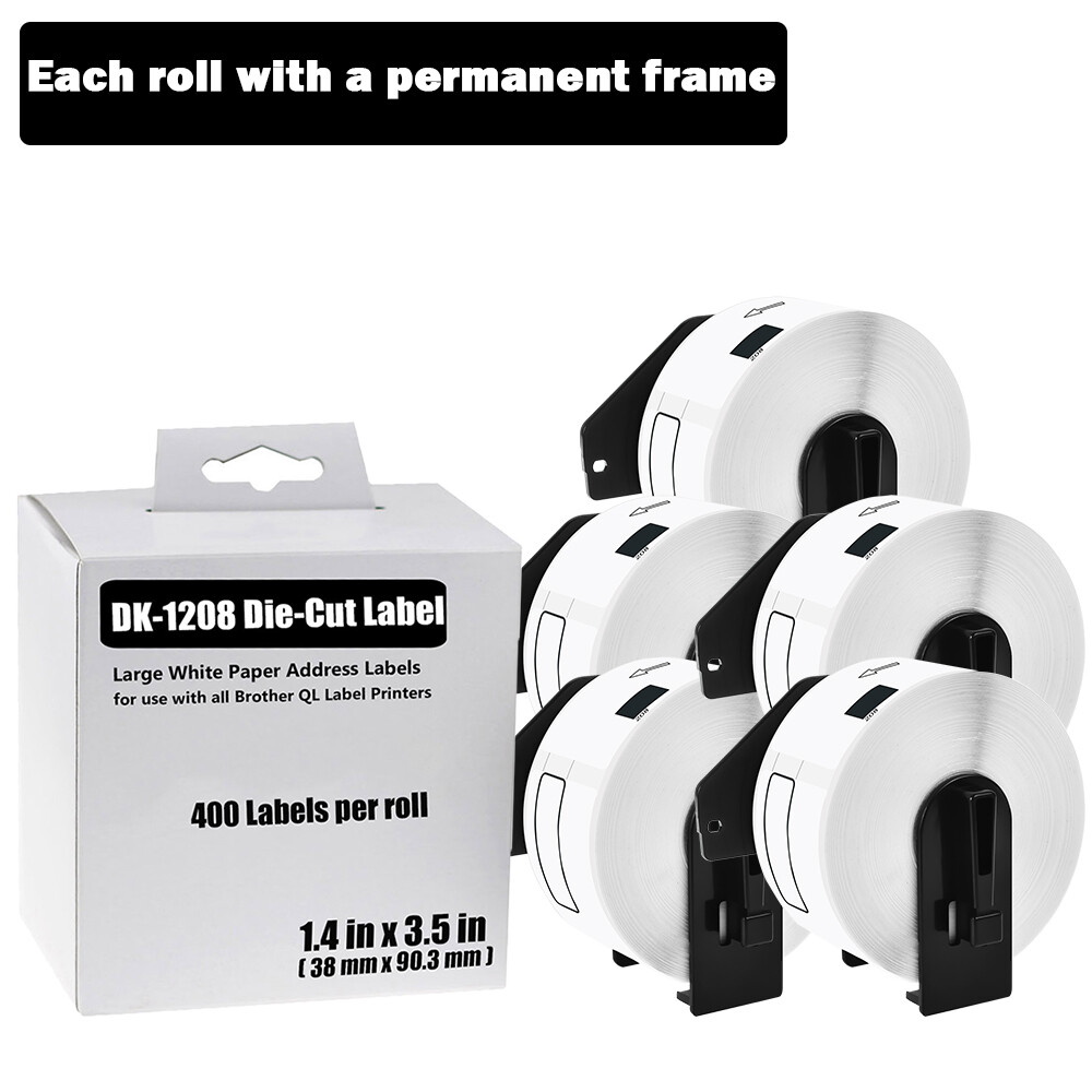38mm x 90mm 5-Roll Thermal Labels for Brother QL-1050 DK-1208 1.5x3.5 Inch Shipping