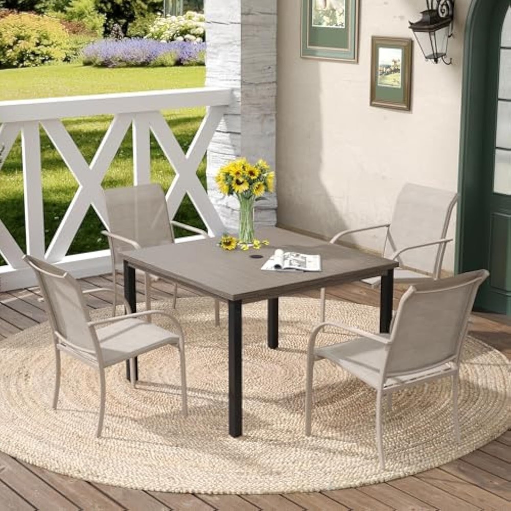 5-piece grey wood-look metal patio dining set seats 4 with 40.2