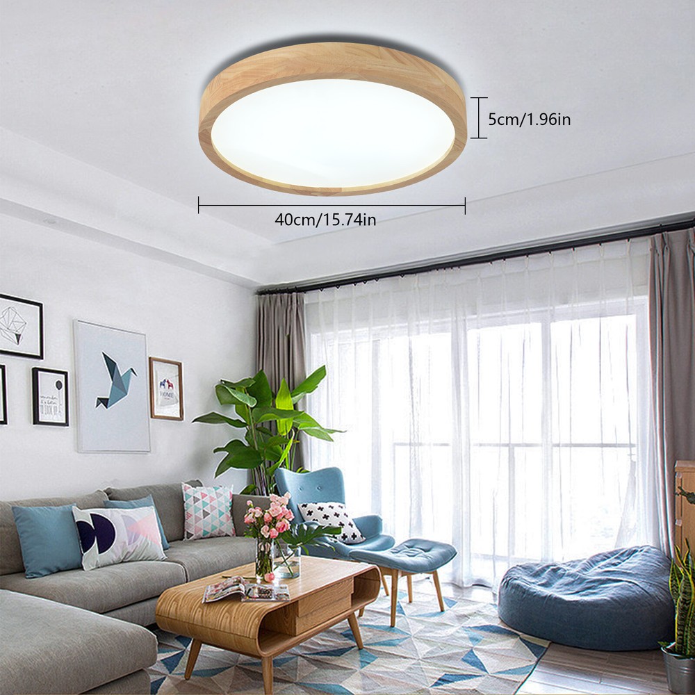 Modern Wood LED Ceiling Light Fixture Simple Log Flush Mount Circle Ceiling Lamp