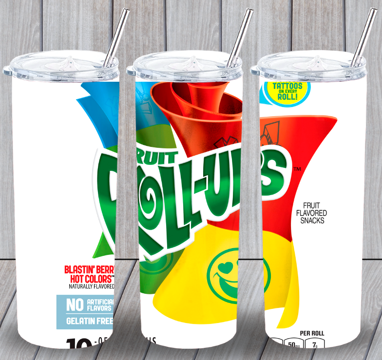 Fruit Rollups Snacks Multicolor 20oz Insulated Tumbler Lid Plastic Straw New