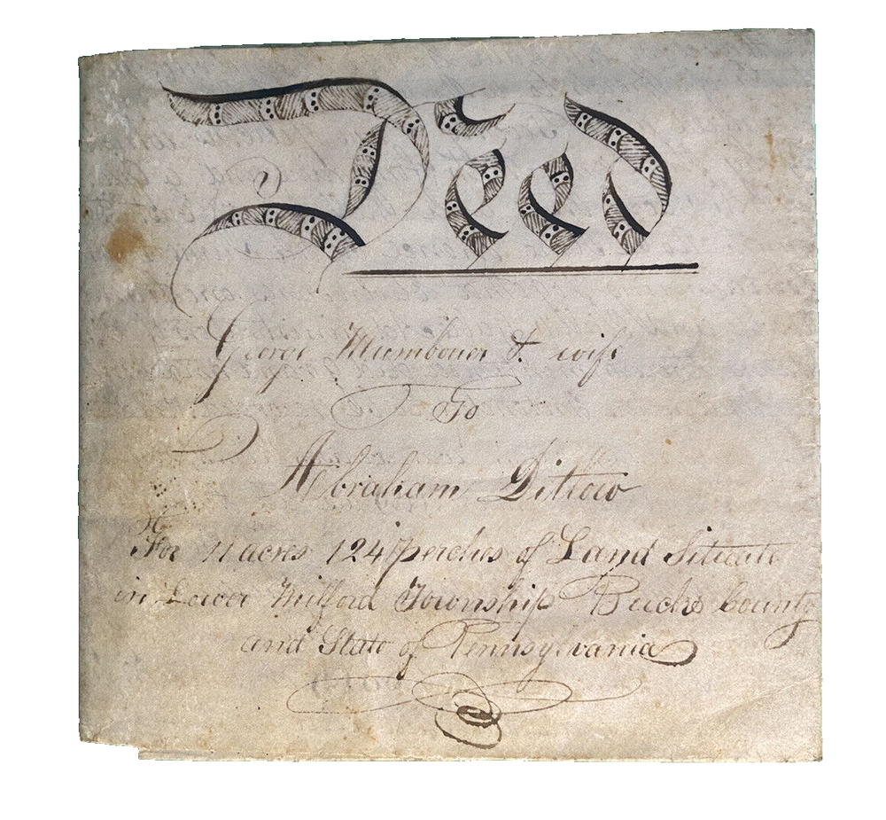 Antique 1838 Milford Township, Bucks County Pennsylvania PA Vellum Indenture