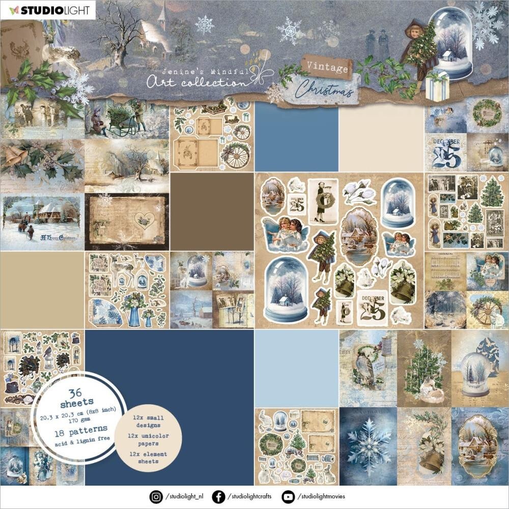 Vintage Christmas 8x8 Paper Pad Jenine Mindful Studio Light 36 Sheets