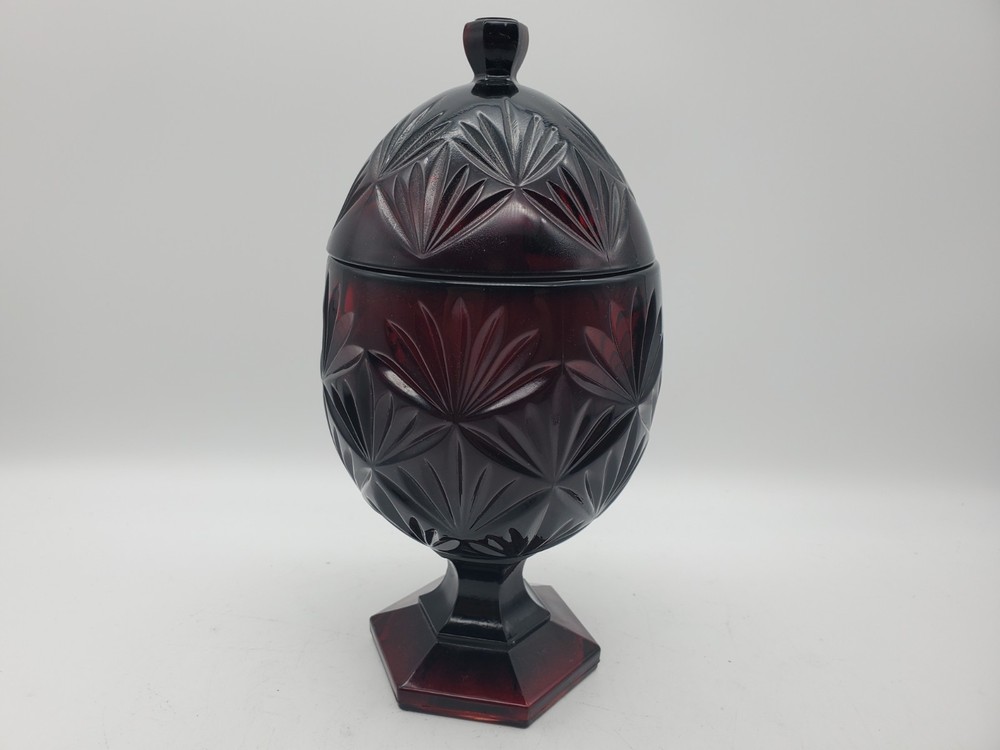 Vintage Deep Ruby Red Glass Egg Pedestal Candy Dish 8.75