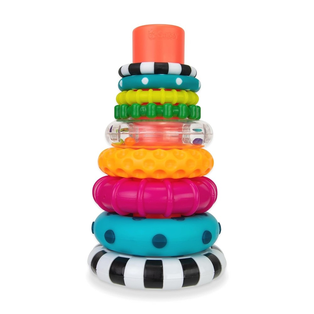Sassy Stacks Circles STEM Stacking Toy for Babies 6+ Months Multi 9-Piece Set